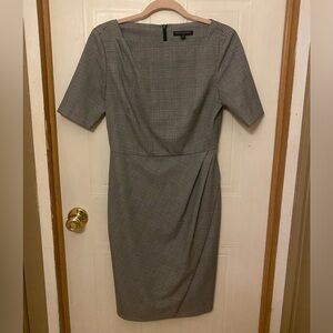 Banana Republic Gray Checkered Midi Sheath Dress Work/Office